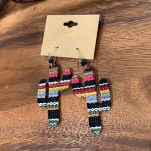 Cactus earrings- material is like Mexican blanket